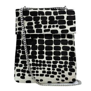 Black and white patterned calf hair leather handbag